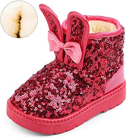 LUUB [New Design] Bunny Ears Kid Boots Warm For Children Girls Winter Snow Shoes Fashion (Toddler/Little Kids) DTX01,Rose Red,27