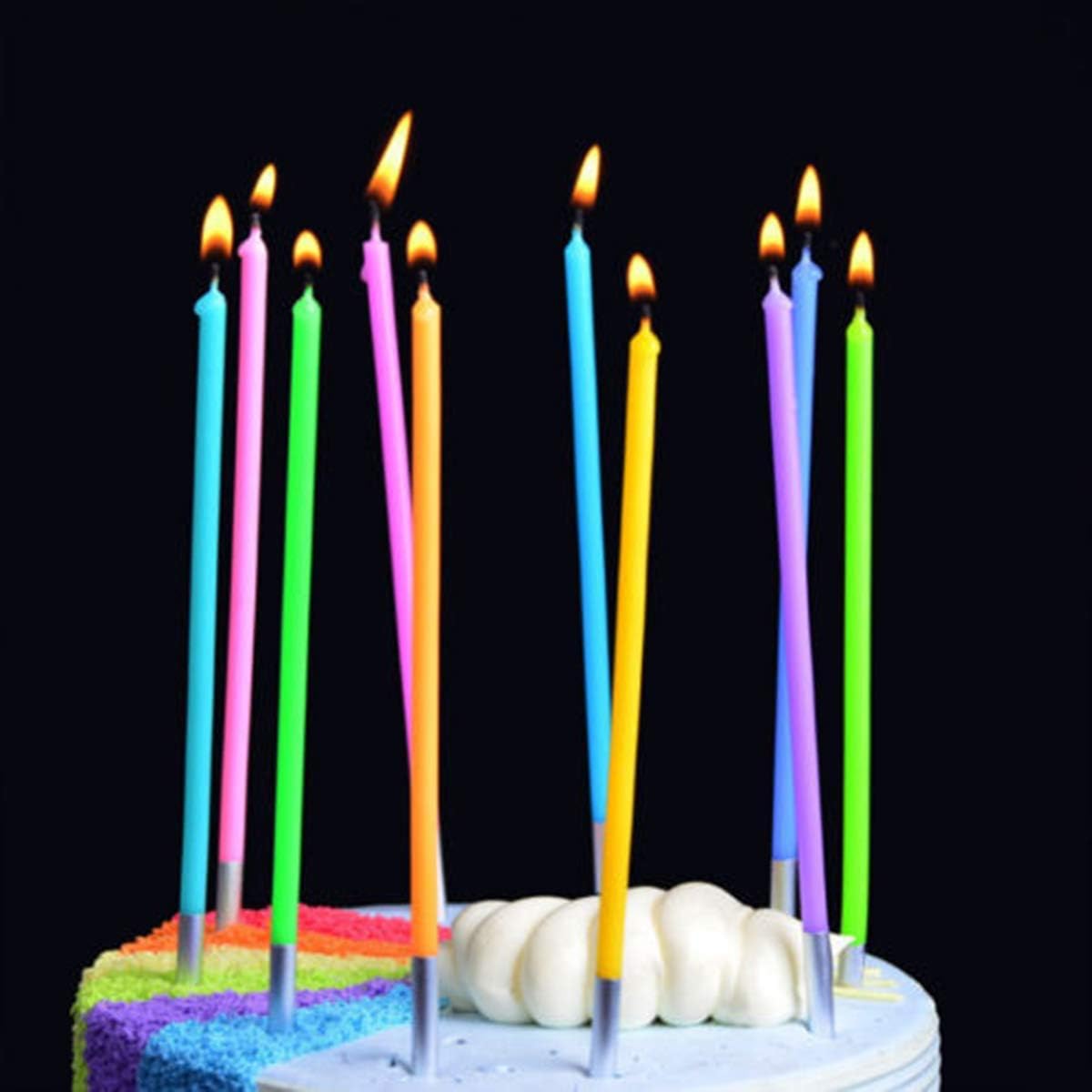 IronBuddy 30 Count Cake Candles Long Thin Cake Candles Metallic Birthday Candles in Holders for Party Wedding Birthday Cake Decorations (Rainbow Color-2): Home & Kitchen