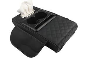 Car Armrest Storage Box for Most Vehicles, Center Console Organizer with Cup Holder and Card Slot, PU Leather Waterproof Inte