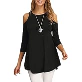 Afibi Womens Cold Shoulder 3/4 Sleeve Swing Tunic Tops for Leggings
