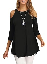 Afibi Womens Cold Shoulder 3/4 Sleeve Swing Tunic