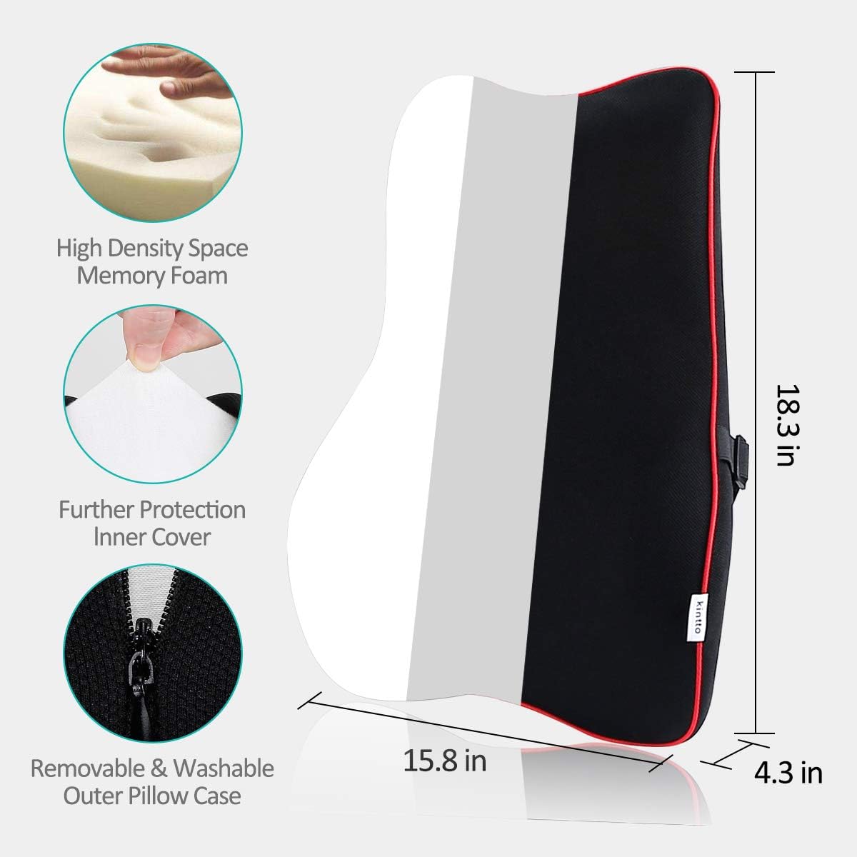 KINTTO Lumbar Support Pillow,Memory Foam Back Support Cushion with Breathable 3D Mesh Cover for Back Pain Relief Improve Posture,Orthopedic Backrest for Car Seat,Office Chair,Wheelchairs and Recliner.: Home & Kitchen