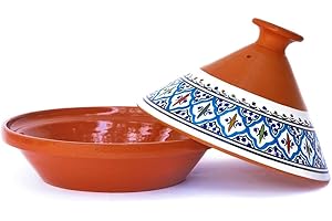 Kamsah Tagine Pot for Flavor Enrichment - Clay Pot for Cooking (10”, 2.6 QT) -Moroccan Ceramic Pots for Cooking w/Lid & Serving Bowl -Medium Handmade Cookware, Bohemian Turquoise, Non-Stick, Lead-Free