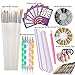 Nail Art Supplies Kit 15pc Gel Nail Brushes Tools 5pc Nail Dotting Pen, 2 Boxes Nail Rhinestones Decorations Accessories,10pc Nail Striping Tape Line, 5pc Manicure Nail Files