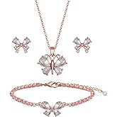 SPRJF Bridesmaid Jewelry Set for Women 18K Gold & Silver & Rose Gold Plated Butterfly Pendant Necklace Earrings Bracelet Set,Bridesmaid Gift for Wedding/Proposal/Party/Anniversary
