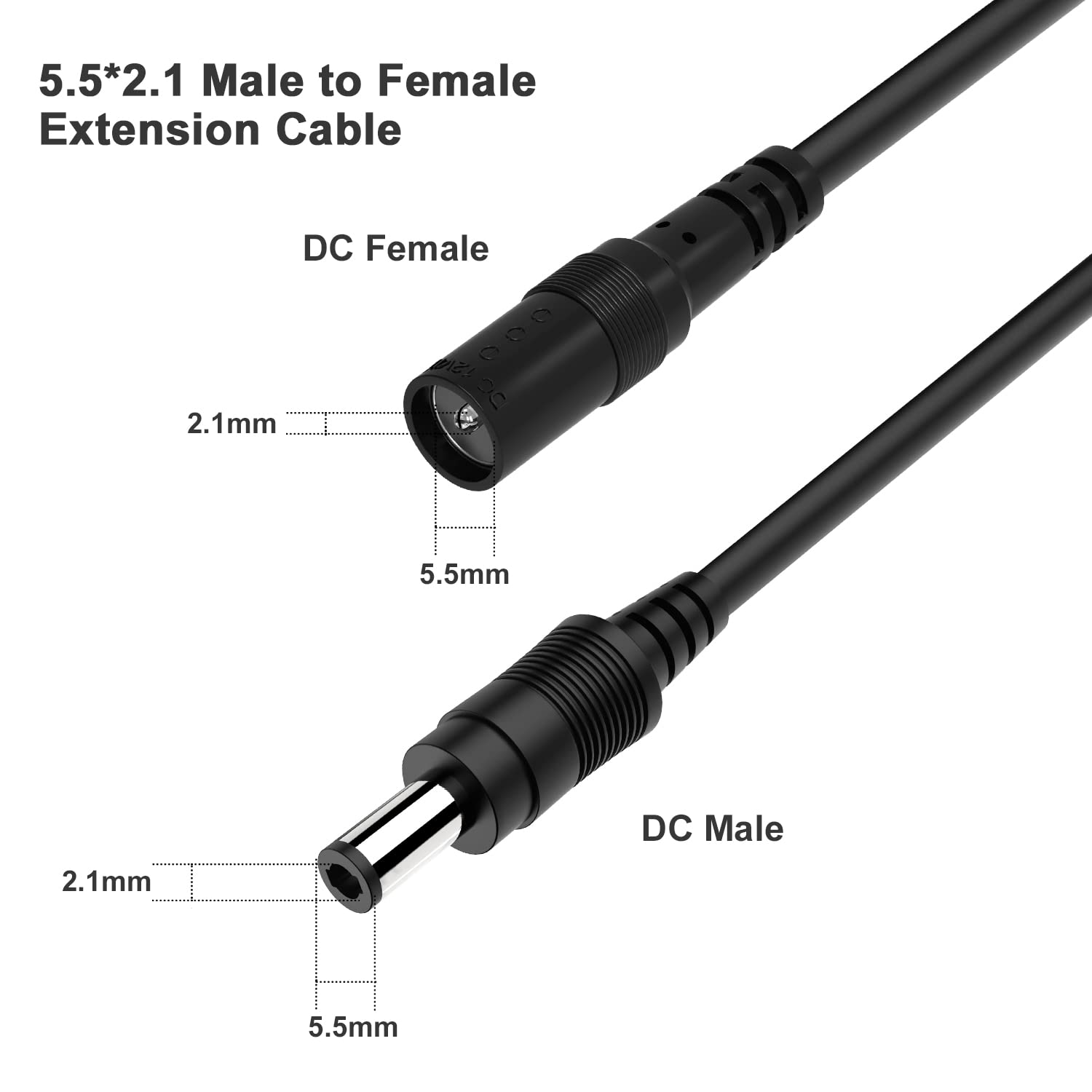 DC Power Extension Cable 33ft 2.1mm x 5.5mm Compatible with 12V DC Adapter Cord for CCTV Security Camera IP Camera Standalone DVR (5.5mm DC Plug 33ft Black)