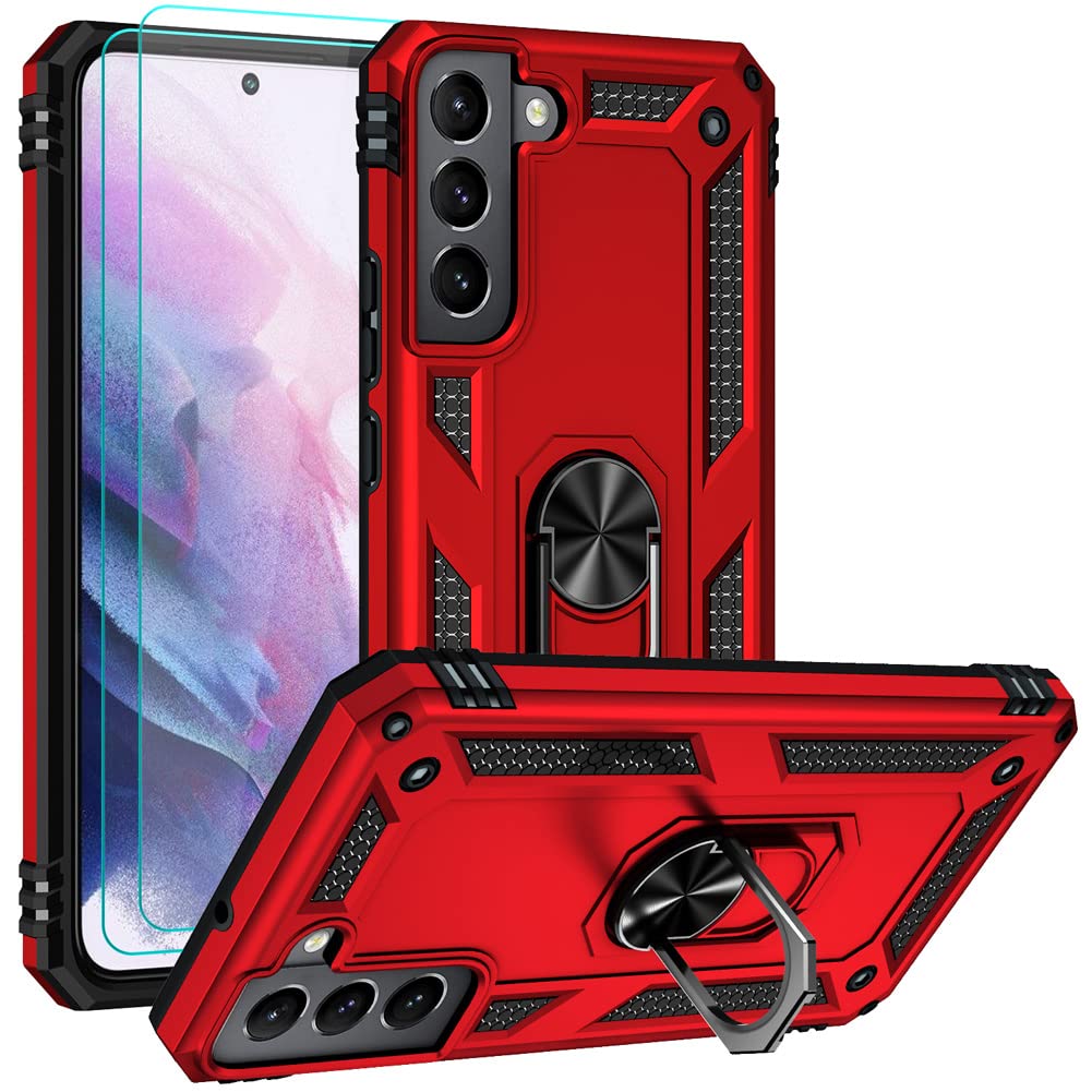 for Samsung S22 Plus/Galaxy S22+ Case with HD Screen Protectors, Military-Grade Metal Ring Holder Kickstand 15ft Drop Tested Shockproof Cover Case for Samsung Galaxy S22+ 5G Red