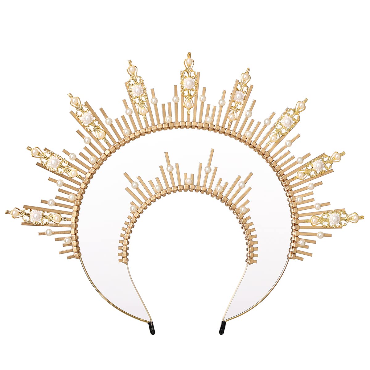 BPURB Gothic Goddess Gold Halo Crown Spike Zip Tie Mary Headband Halloween Headpiece for Women (Gold) — image 1