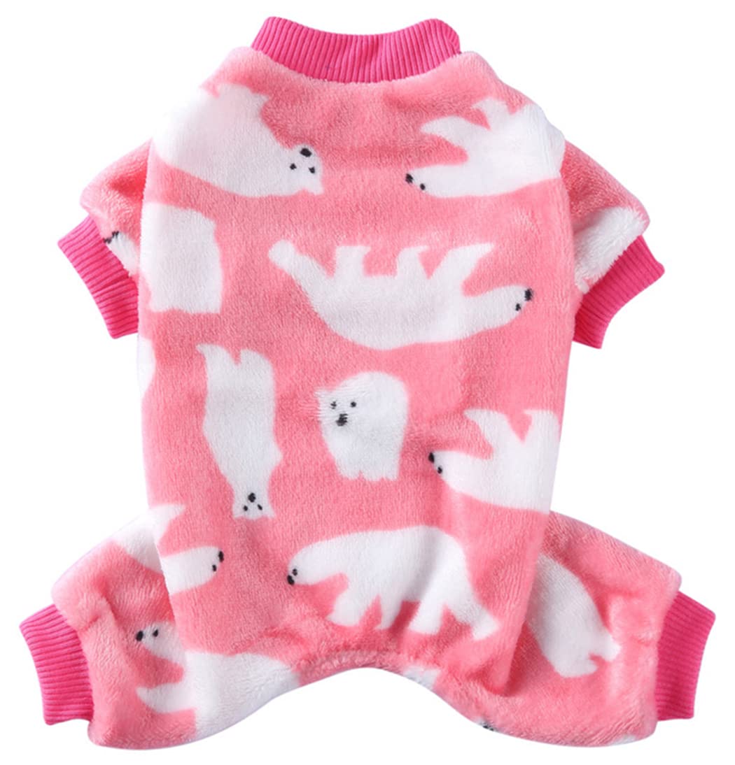 XIAOYU Dog Pajamas Winter Warm Onesies Jumpsuit 4 Leg Dog Clothes with Cute Polar Bear Pattern for Small Dog Cat Halloween Christmas Cosplay, Pink, M