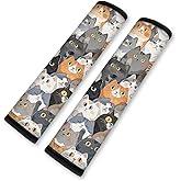 DOODLREAM 2Pcs Soft Auto Seat Belt Cover Pad Cute Cat Print Colorful Car Seatbelt Shoulder Cushion for Comfortable Driving, Compatible with All Cars' Seatbelt and Backpack Straps