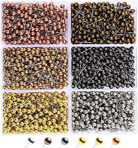 1200 Pieces Map Tacks 1/8-Inch Retro Metallic Color Beads Head Marking Push Pins, in Reconfigurable Container for Bulletin Board, Fabric Marking, Map Pins (1200-Count Metallic Color)