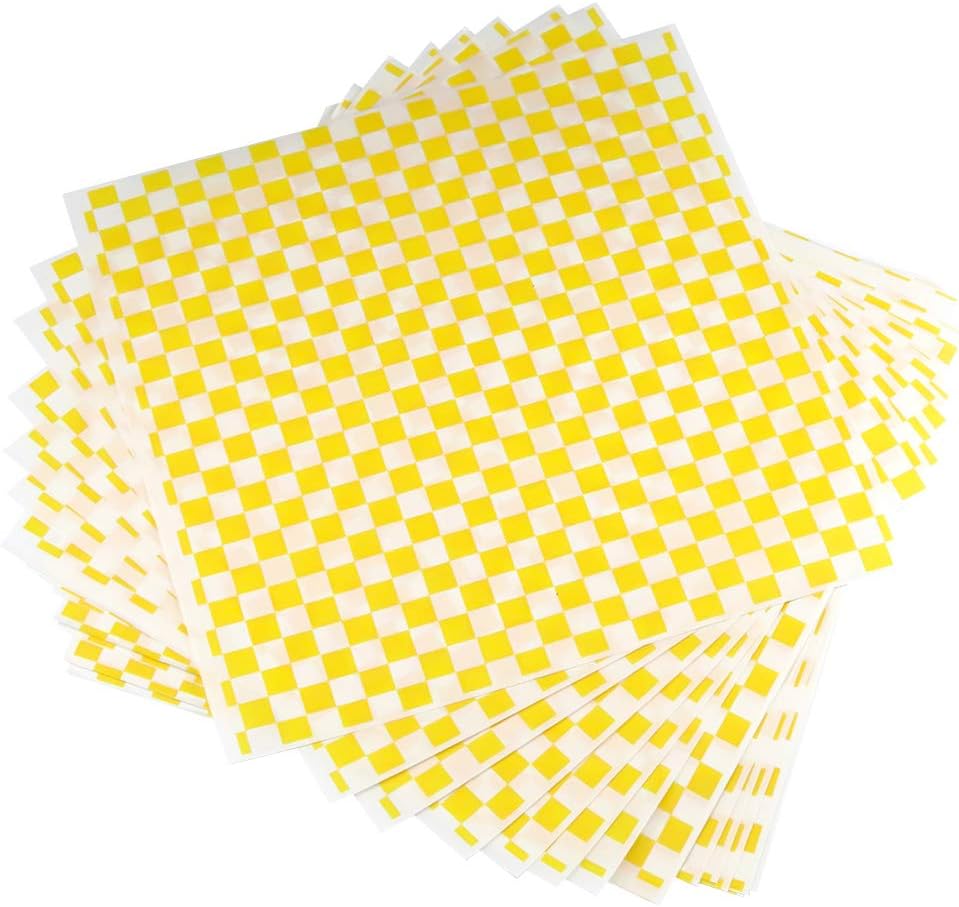 Deli Sandwich Wrapping Food Paper - Hamburger Paper Oil Grease Resistant Food Basket Liner - Classic Yellow and White Bakery Sheets for French Fries and Burgers 250 Count