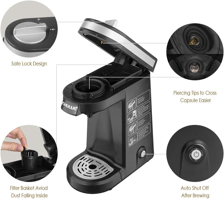 CHULUX Single Serve Coffee Maker Brewer for Single Cup Capsule with 12 Ounce Reservoir, Black: Kitchen & Dining