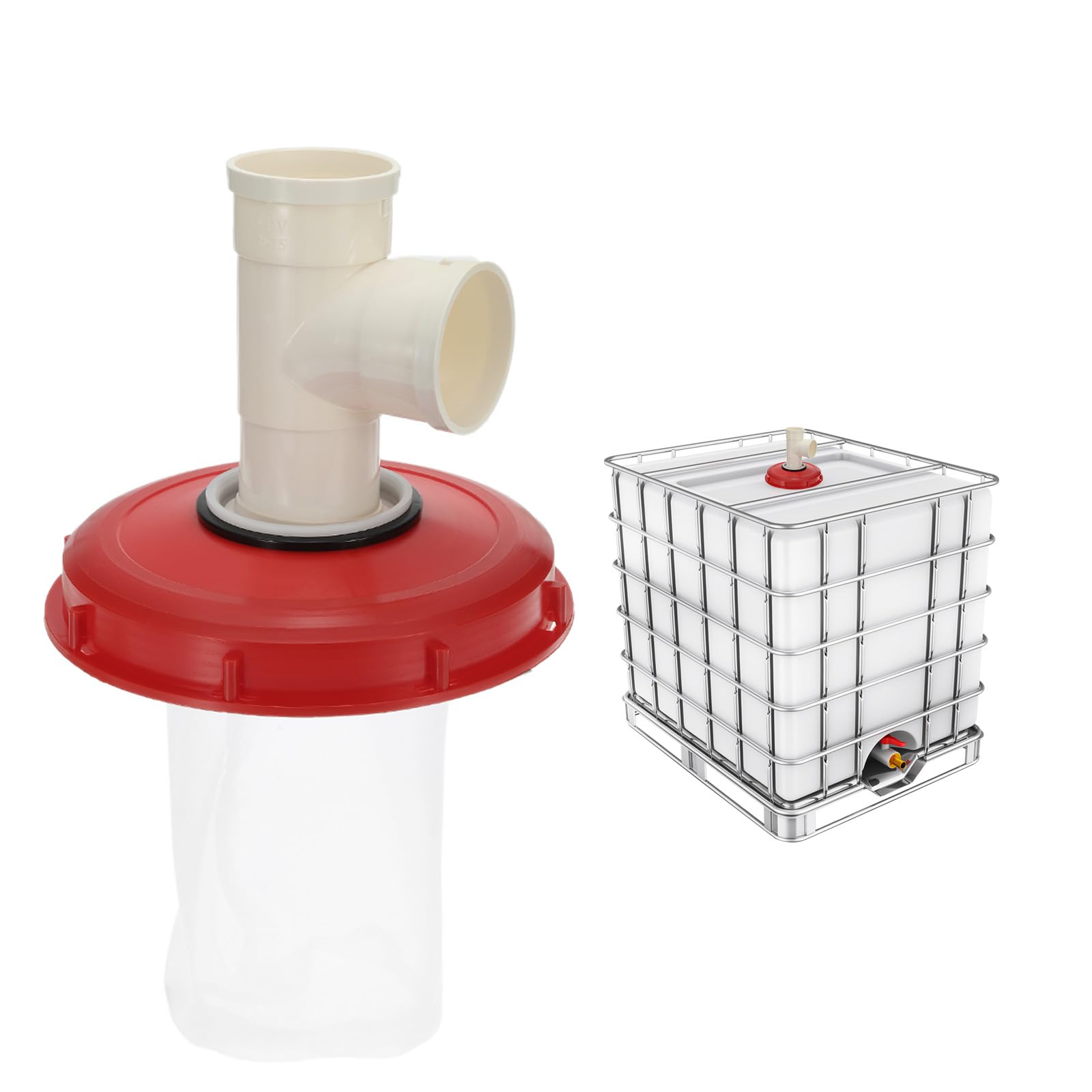 PATIKIL 3-Way IBC Lid Filter Cover, 245mm Plastic Ton Barrel Cover with Washable Nylon Filter IBC Tote Hose Adapter IBC Tank Container Accessories for Rainwater Tank, Red White