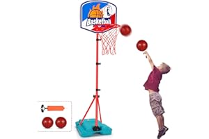 QIRPTEY Kids Basketball Hoop Portable Adjustable Height 2.9FT-6.2FT Mini Toddler Basketball Goals Outdoor & Indoor Toys with 2 Balls Summer Yard Backyard Outside Sport Toys for Boys Age 3 4 5 6 7 8 Gifts
