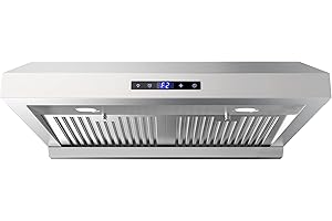 FIREGAS Range Hood 30 inch, Dual Motor Kitchen Hood 900 CFM Stainless Steel Vent Hood for Under Cabinet with 3 Speed Exhaust Fan, Touch Screen, Dishwasher Safe Baffle Filters and LED Lights