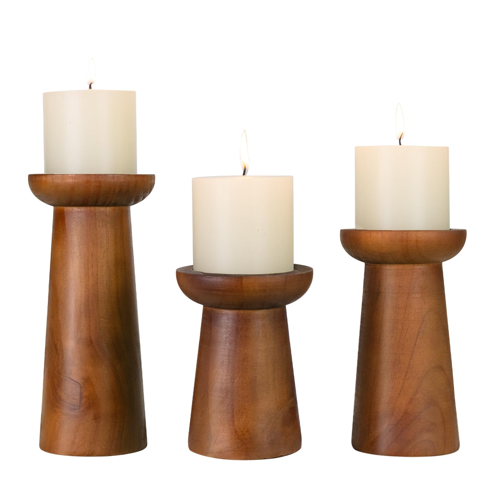 Photo 1 of ****DIFFERENT CPOLOR****Pillar Candle Holders Set of 3? Wooden Candle Holders? Decorative Wood Candlestick Holders for Living Room, Table Centerpiece for Wedding, Christmas, Party, Home - 6", 8", 10"