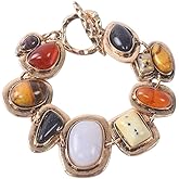 ZYMJBB Vintage Ethnic Chunky Stone Bracelet, Geometric Metal Charm Bracelet, Boho Style Alloy Beaded Bracelet for Women Everyday Wear