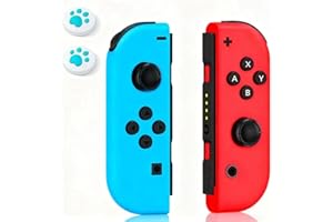hamgader Switch Replacement Controller for Switch/OLED/Lite, Switch Controllers Support/Dual Vibration/Screenshot/Wake-up/Motion Control,Switch Controller with Two Cute Joystick Hats,Red Blue