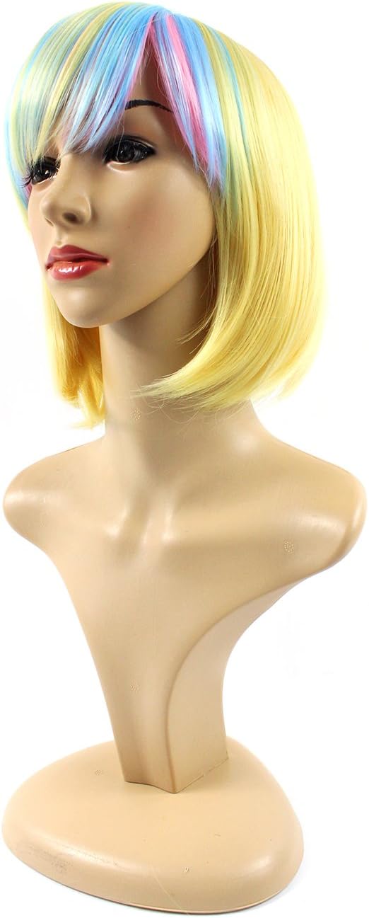 Xiaoyu Short Straight BOB Cosplay Party Costume Wig, Multi-colored to Yellow - Image 3