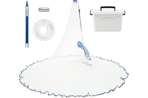 Handmade American Cast Net, BalanZze Casting Fishing Net for Bait Trap Fish, Throw Nets with Zinc Sinker Weights for Freshwater & Salt Water (3/4/5/6/8/9/10 Ft, 1/2 Inch Mesh Size)