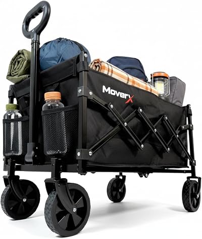 MoverX 70L Festival Trolley on Wheels Folding Wagon Portable Camping Cart Black