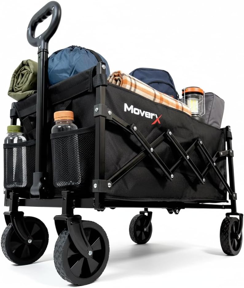 MoverX 70L Festival Trolley on Wheels Folding Wagon Portable Camping Cart Black