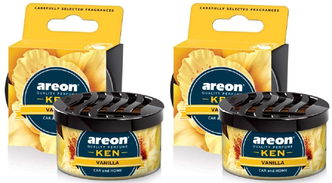 AREON Ken Car Air Freshener Vanilla Tin Top Up Adjustable Vented Lid Multi Pack of 2