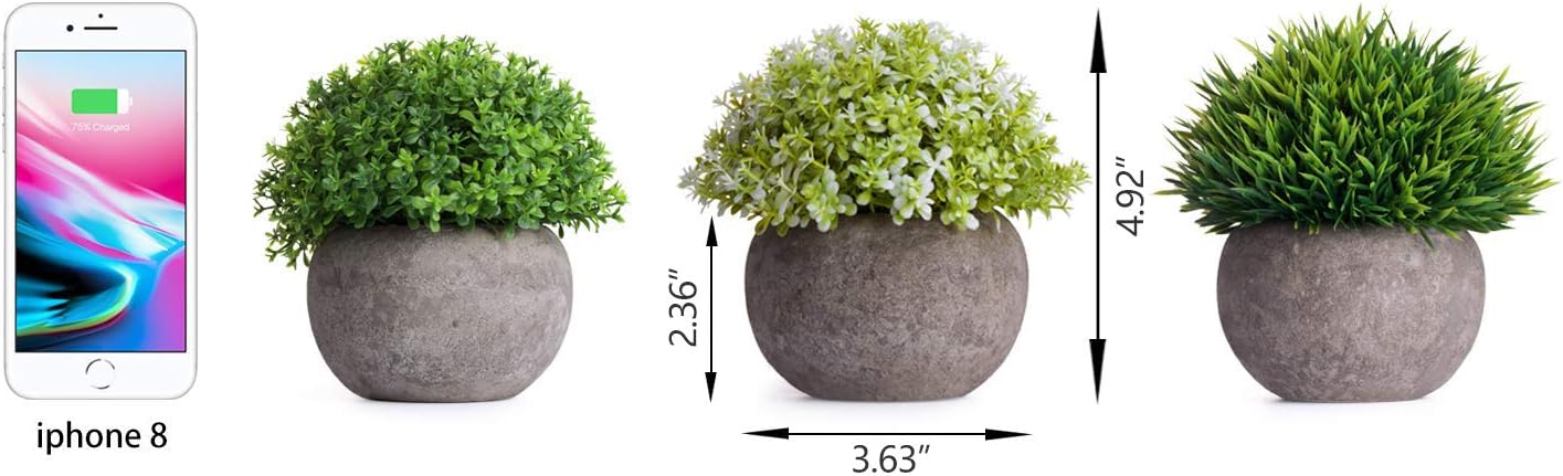 MoonLa Artificial Plants Potted Faux Fake Mini Plant Greenery Green Grass Flower Topiary Shrubs In Gray Pot for Bathroom Home House Decor (Set of 3) -