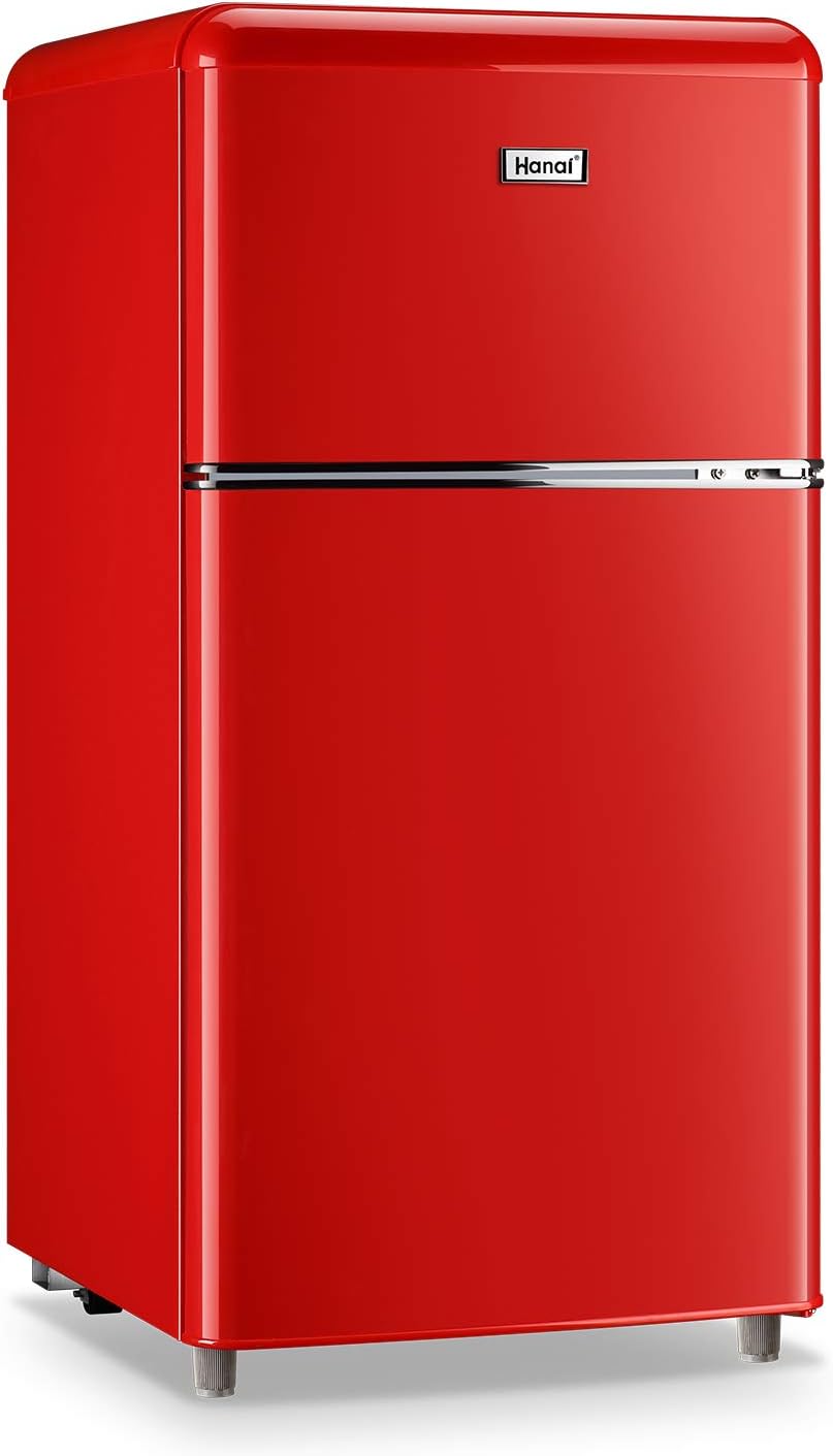 WANAI Compact Refrigerator,3.2 Cu.Ft Classic Retro Refrigerator 2 Door Mini Refrigerator,Adjustable Remove Glass Shelves Refrigerator Suitable for Dorm Garage and Office