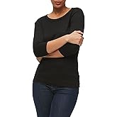 Michael Stars Women's Fitted Basic 3/4 Sleeve Crewneck Dora Shine Tee Shirt