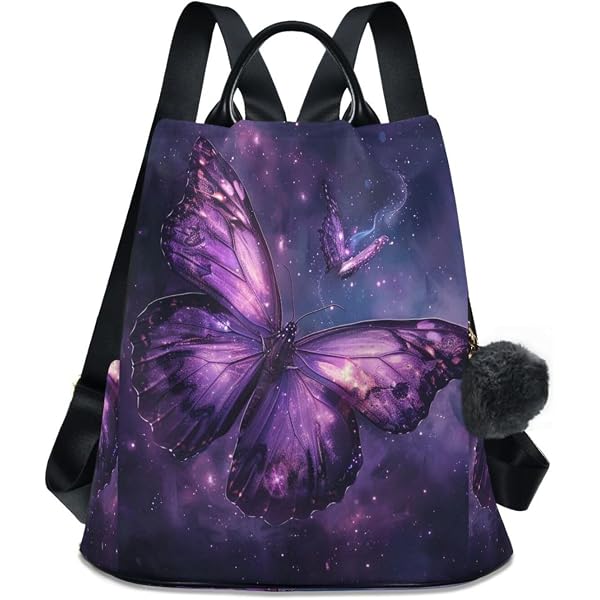 5783 Anti Theft Backpack Butterflies Galaxy Purple Large Fashion Travel Butterfly Backpack for Girls, Purple, 15 inch - buybuy BABY  main image 4