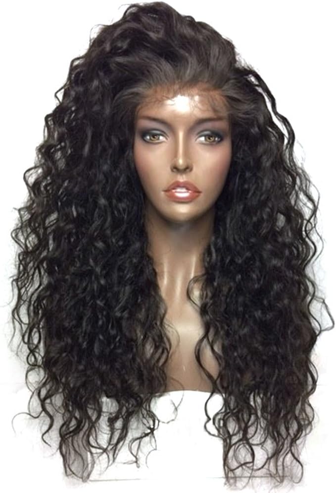 Lace Front Wigs Long Loose Curly Wigs For Black Women Afro Kinky Wigs Wave Hair Heat Synthetic Resistance Fiber Jet Black Wigs (Black and Brown)