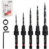 ANGELSWORD Countersink Drill Bit Set for Wood, 5pc Tapered Drill Bits | #4,#6,#8,#10,#12 Count Sink Drill Bit Set for Wood, Titanium-Coated(Anti Rust), HSS Material, Depth Stop Ring