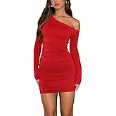 HOT ROEE Women's Off The Shoulder Sexy Bodycon Long Sleeve Ruched Party Club Mini Dress