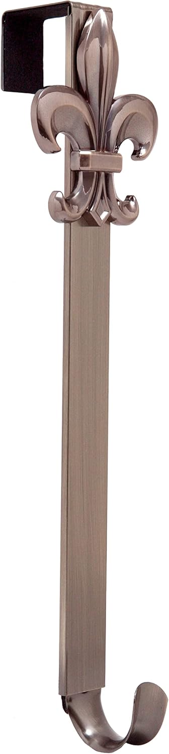 Wreath Hangers - Haute Decor Adjustable Length Wreath Hanger with Removable Icon (Oil-Rubbed Bronze - Fleur De Lis) - Metal Over The Door Wreath Holder