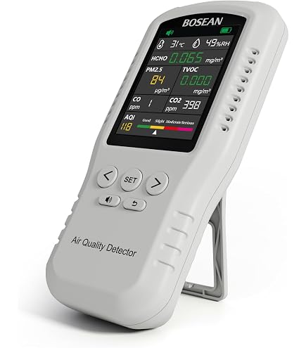 AQItech 8-in-1 Indoor Air Quality Monitor - Detects CO2, Formaldehyde, TVOC, Temp & Humidity With Alarm (Pearl White)