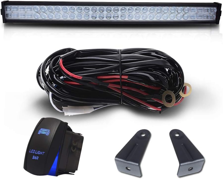 TERRAIN VISION 32 Inch 180W Led Bar + Rocker Switch Wiring Harness for Boat SUV ATV Truck Jeep Wrangler