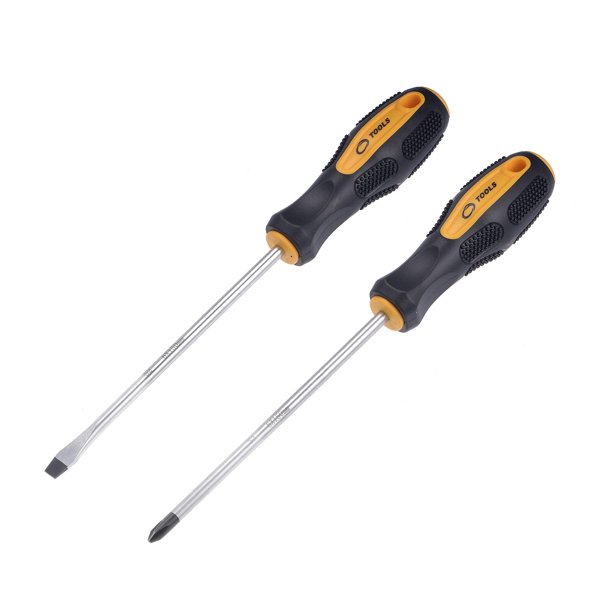 sourcing map #2 Phillips / 7mm Slotted Magnetic Screwdriver Set, 6" S2 Steel Round Shaft Non-Slip Black+Yellow Handle