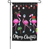 Merry Christmas Flamingo Hawaii Tropical Garden Flag Welcome Party Outdoor Outside Decorations Picks Home House Garden Yard Decor 12x18 Inch