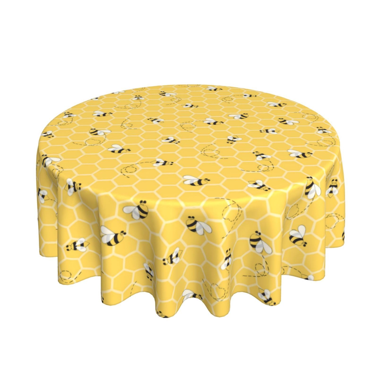Tablecloth Yellow Insects QANOK Bee Kind Yellow Tablecloth Round 70×70 Inch, Spring Summer ...