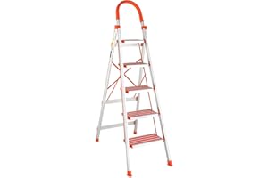 LUISLADDERS Step Ladder 5 Step Lightweight Folding Step Ladder Aluminum Step Stool with Widened Anti-Slip Strip Pedal Convenient Handgrip 350lbs EN131, Multi-use for Household and Office