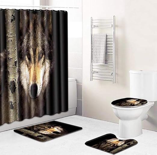 Amazon Com 4 Piece Suit Shower Curtain Bathroom Rug Floor Toilet Carpet Shower Room Mat Foot Pad C 50cm80cm Home Kitchen