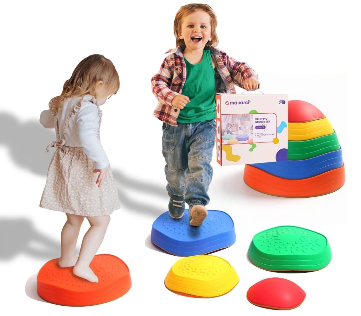 Photo 1 of makarci Stepping Stones for Kids, 5pcs Non-Slip Plastic Balance Stones, Promoting Children's Coordination Skills Sensory Play Equipment, Toddler Toys for Age 3 4 5 6 7 8 Years