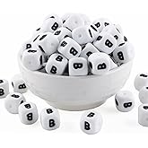 HHCFAST 12mm White Square Letter B Alphabet Silicone Beads, 20Pcs Cube Heart Number Letter Silicone Beads for Keychain Making, Ideal for Necklace Bracelet Pens and DIY Crafts