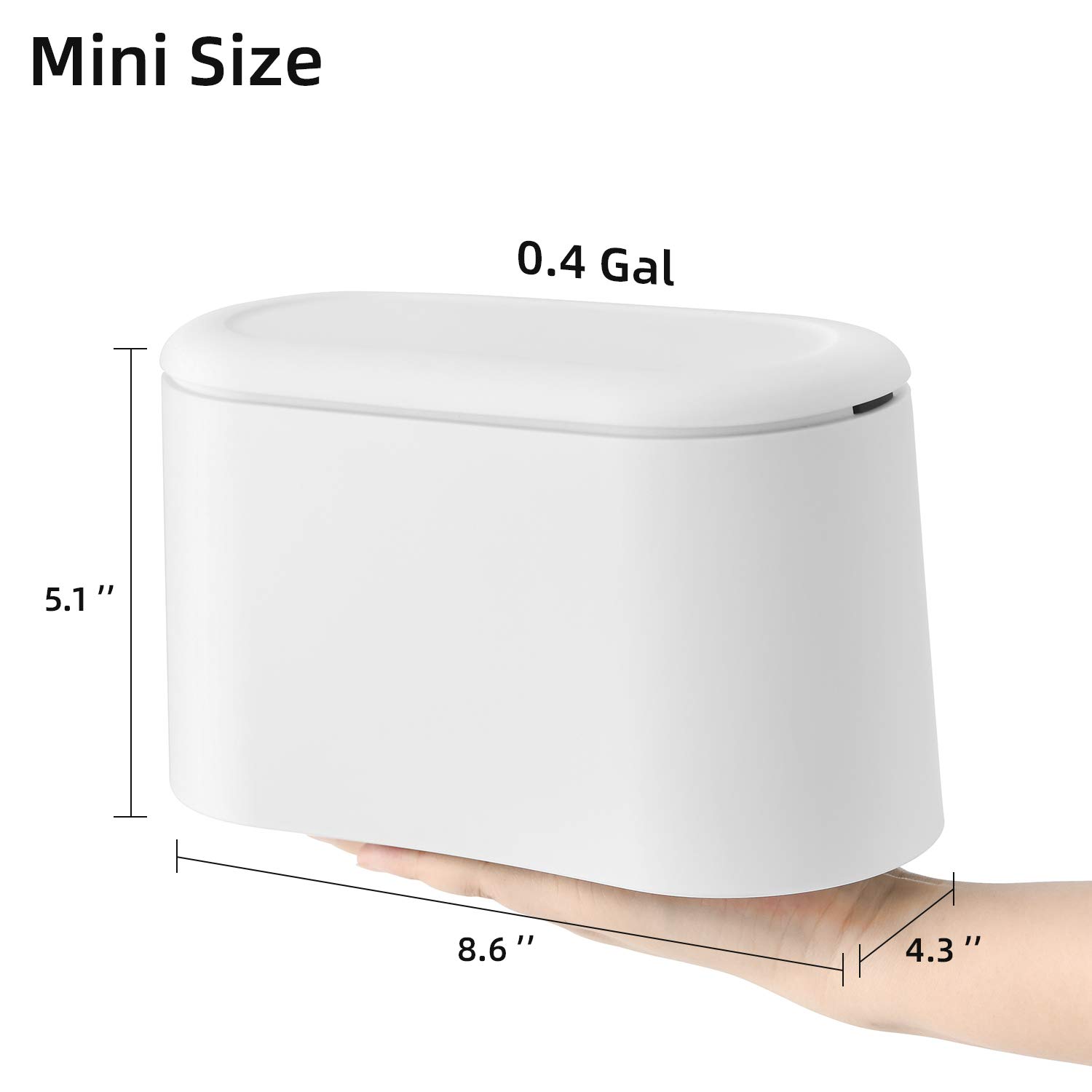 SUBEKYU Mini Trash Can with Lid,Small Desk Trash Can,Countertop Mini Garbage Cans,Tiny Waste Basket,White,with 3 roll Bags