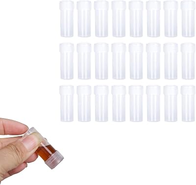 Rowwait 25Pcs 5ml Plastic Sample Bottles Clear Storage Vials Screw Cap Lab