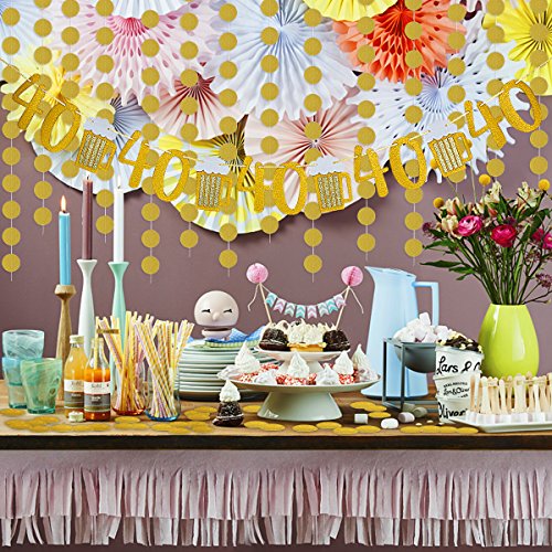 Gold-Glittery-Beer-Mug-40-Banner-and-Gold-Glittery-Circle-Dots-Garland-40th-Birthday-Wedding-Anniversary-Party-Decor
