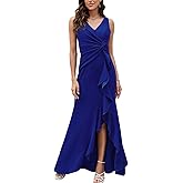 FQA Formal Evening Dresses for Women Elegant Evening Party Prom Dress Long Sexy V Neck Sleeveless Split Wrap