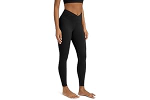 ODODOS Women's Cross Waist Yoga Leggings with Inner Pocket, 23"/25"/28" Gathered Crossover Workout Yoga Pants